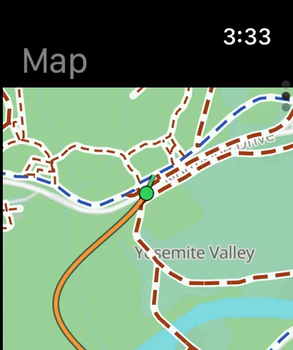 Apple Watch showing the hike map with the recorded route